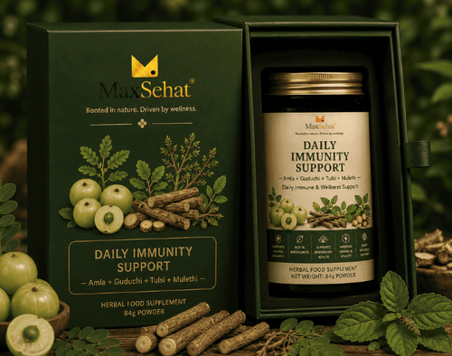 MaxSehat Daily Immunity Support product box and amber jar