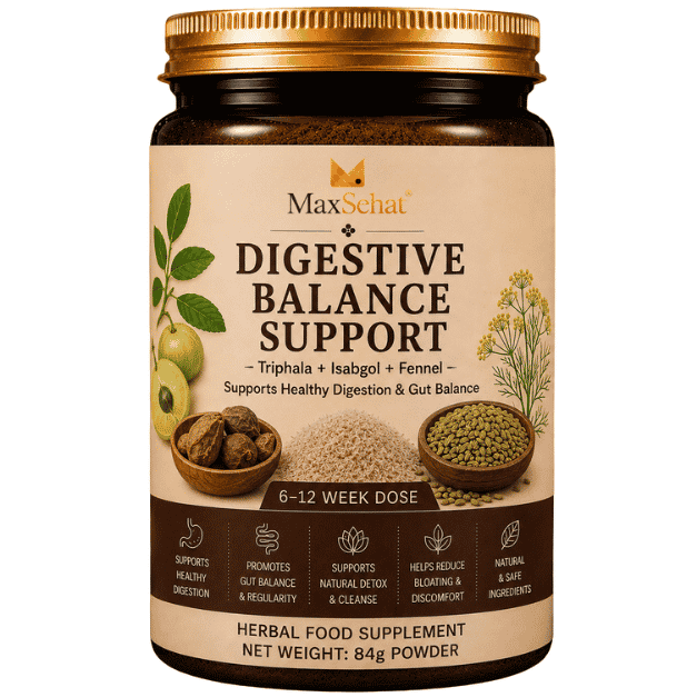 MaxSehat Digestive Balance Support herbal powder with Triphala, Isabgol and Fennel