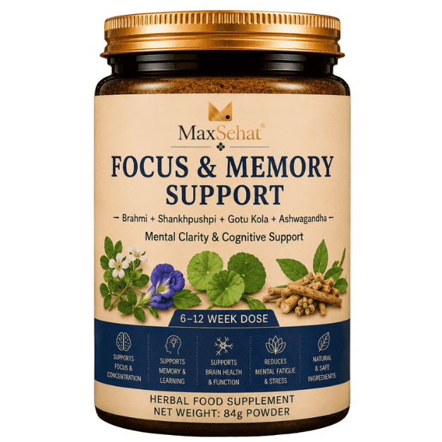MaxSehat Focus and Memory Support herbal powder with Brahmi, Shankhpushpi, Gotu Kola and Ashwagandha